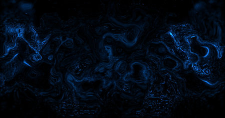 A dark background in the form of a mixing blue dye in a liquid. Gas bubbles that move chaotically in the water. 3D rendering.の写真素材