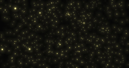 Many yellowish glowing particles moving slowly in the dark space. bokeh. 3D rendering.の写真素材