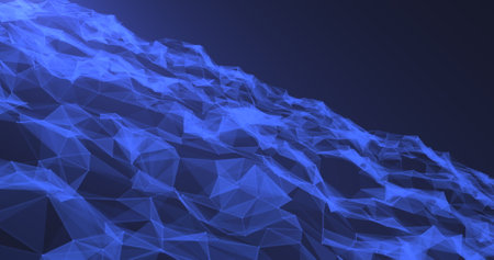 A blue surface formed by triangular faces connected to each other at different angles.の写真素材