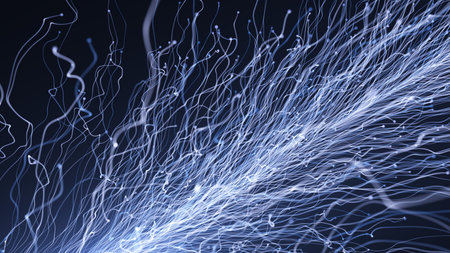 An abstract blue background in the form of lightning-like stems of a fantastic plant.