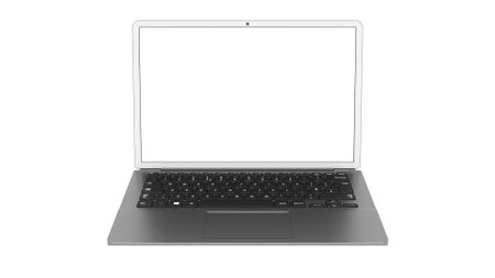 An isolated gray laptop with a blank screen for inserting images. isolate. 3D rendering.の写真素材