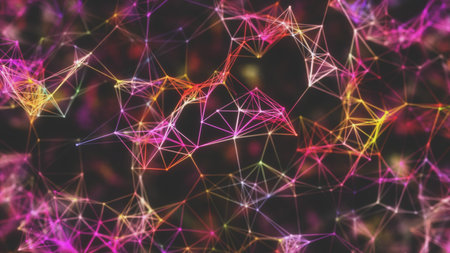 Multicolored abstract network of dots and lines.