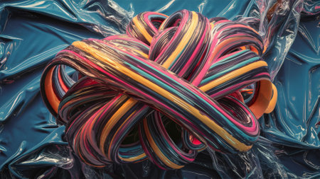 Abstract multicolored background drawn with fused plastic. AI generated.の素材