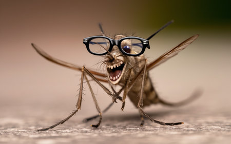A mosquito in glasses in the representation of a neural network. AI generated.の素材
