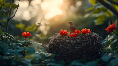 Spring religious holiday. The attributes of Easter are painted eggs. AI generated.の素材