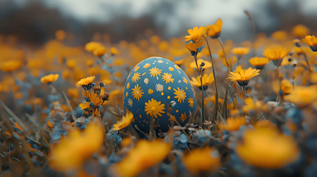 Spring religious holiday. The attributes of Easter are painted eggs. AI generated.の素材