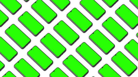 On a white background, smartphones with green screens, modern mobile devices, the concept of...