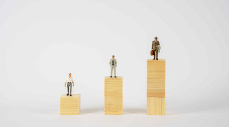 Three male figures at different career development levels. The concept of career growthの写真素材