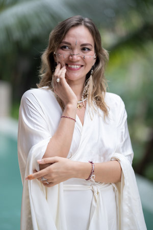 Portrait of a beautiful young woman with clean, fresh skin. Model with healthy skin, close-up portrait, beauty salon and spaの写真素材