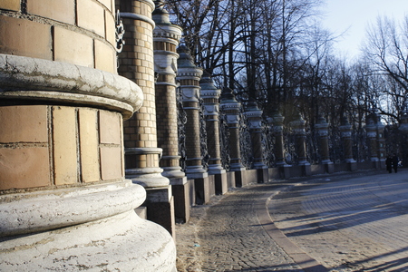 Park fence of brick columnsの写真素材