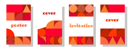 Bright vector color geometric minimalistic postcard in Bauhaus style. Set of modern posters with different shapes for printing banners, flyers, cards. Retro styleのイラスト素材