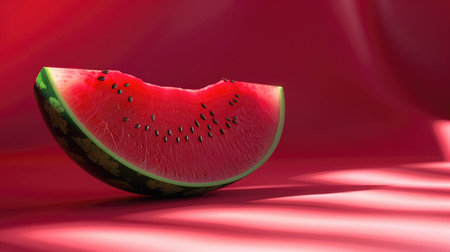 Slice of watermelon on a red background. 3d renderingの素材