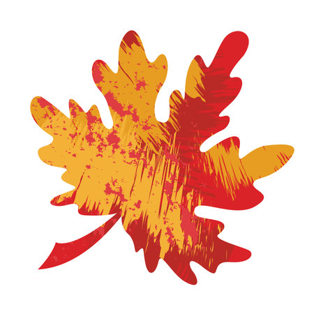 Bright yellow red maple leaf vector flat isolated illustration on white background Abstract design handmade fall holiday print on fabric and paper greeting decorations discount saleのイラスト素材