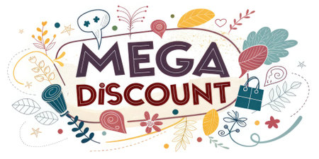 Mega Discount! Floral doodle style. Use for sales, promotions, retail, online ads, spring/summer themes, whimsical designs.の素材