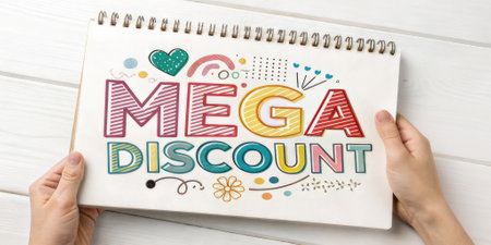 Mega Discount! Floral doodle style. Use for sales, promotions, retail, online ads, spring/summer themes, whimsical designs.の素材
