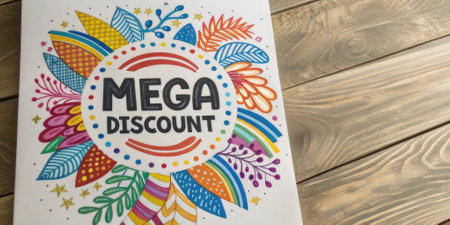 Mega Discount! Floral doodle style. Use for sales, promotions, retail, online ads, spring/summer themes, whimsical designs.の素材