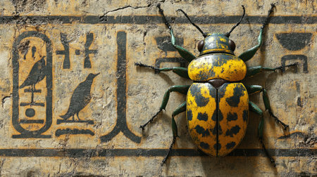 Burying beetle (Nicrophorus) with orange markings on aged background. Use for entomology sites or natural history education.の素材