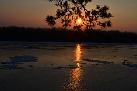 Ð¢Ð½Ðµ beautiful landscapes. Sunset over the russian river Don.の写真素材