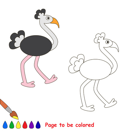 Vector cartoon OSTRICH. Page to be color. Worksheet for kids. Color OSTRICH by sample.のイラスト素材