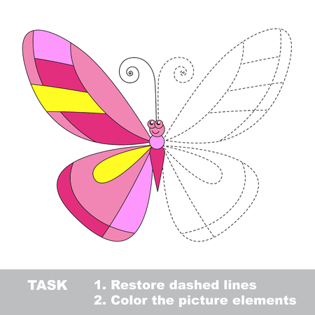 Color the butterfly wing. Restore dashed lines. Color the picture elements. Page to be color fragments.のイラスト素材