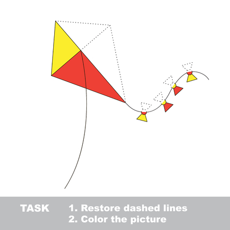 Vector colorful toy kite to be traced. Restore dashed line and color the picture. Worksheet to be colored.のイラスト素材
