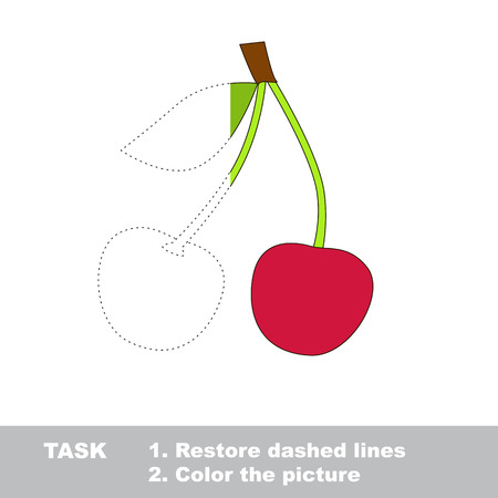 Sweet cherry vector colorful to be traced. Restore dashed line and color the picture. Worksheet to be colored.のイラスト素材