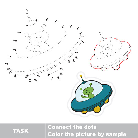 Cartoon ufo toy to be traced by numbers. Vector dot to dot game. Connect dots for numbers.のイラスト素材