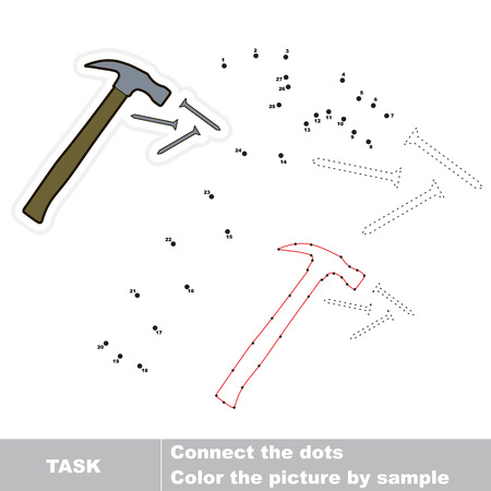 Hammer and nails in vector to be traced by numbers. Vector dot to dot game. Connect dots for numbers.のイラスト素材