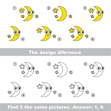 The design difference.  Vector visual game. Task and answer. Find two similar Moonsのイラスト素材