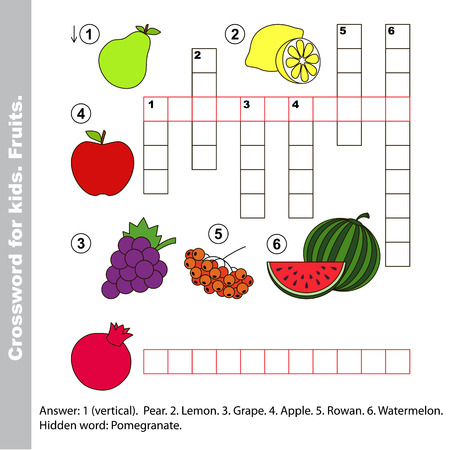 Fruit crossword for kids. Task and answer. Colorful version.のイラスト素材