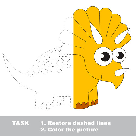 Triceratops in vector colorful to be traced. Restore dashed line and color the picture. Visual game for children. Worksheet to be colored.のイラスト素材