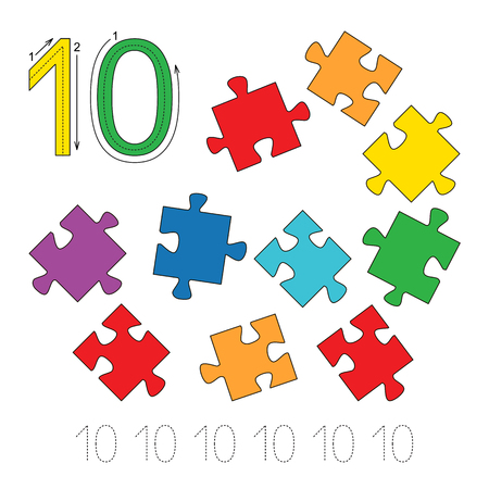 Vector exercise illustrated alphabet. Learn handwriting. Tracing worksheet for figure Tenのイラスト素材