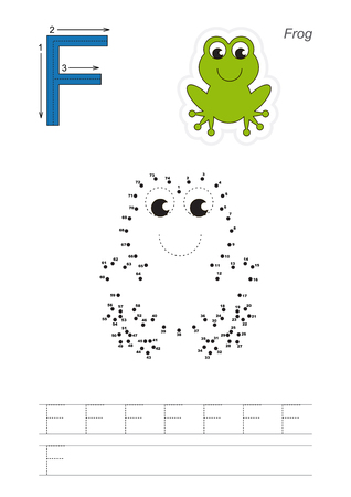 Vector exercise illustrated alphabet. Learn handwriting. Connect dots by numbers. Tracing worksheet for letter Fのイラスト素材