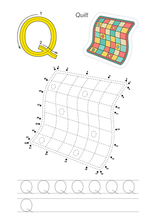 Vector exercise illustrated alphabet. Learn handwriting. Connect dots by numbers. Tracing worksheet for letter Qのイラスト素材