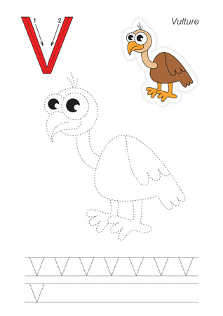 Vector exercise illustrated alphabet. Learn handwriting. Page to be traced. Complete english alphabet. Tracing worksheet for letter Vのイラスト素材