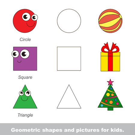 Simple geometric shapes for kids illustrated by relevant pictures.のイラスト素材