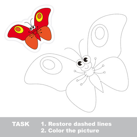 Cute butterfly in vector to be traced. Restore dashed line and color the picture. Trace game for children.のイラスト素材