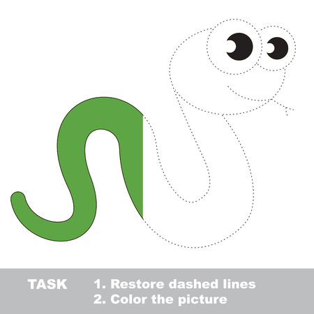 Green Snake in vector colorful to be traced. Restore dashed line and color the picture. Visual game for children. Worksheet to be colored.のイラスト素材