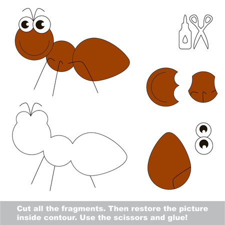 Use scissors and glue and restore the picture inside the contour. Paper game for kids. Simple kid application with Antのイラスト素材