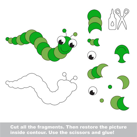 Use scissors and glue and restore the picture inside the contour. Paper game for kids. Simple kid application with Caterpillarのイラスト素材