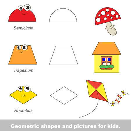Simple geometric shapes for kids illustrated by relevant pictures.のイラスト素材