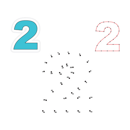Two in vector to be traced by numbers. Join dots. Connect by numbers. Vector visual game for children.のイラスト素材