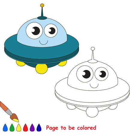 Blue UFO to be colored. Coloring book to educate kids. Learn colors. Visual educational game. Easy kid gaming and primary education. Simple level of difficulty. Coloring pages.のイラスト素材
