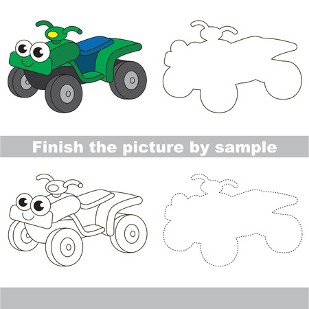 Drawing worksheet for children. Easy educational kid game. Simple level of difficulty. Finish the picture and draw the cute Quad bikeのイラスト素材