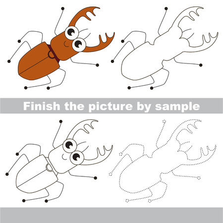 Drawing worksheet for children. Easy kid game. Simple level of difficulty. Finish the picture and draw the cute funny bug.のイラスト素材