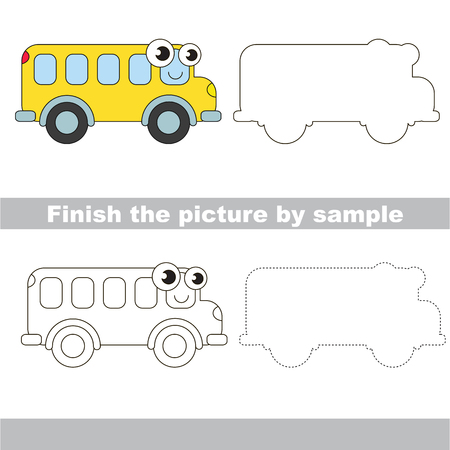 Drawing worksheet for children. Easy educational kid game. Simple level of difficulty. Finish the picture and draw the cute Busのイラスト素材