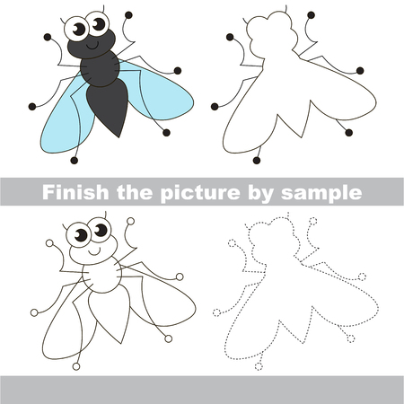 Drawing worksheet for children. Easy educational kid game. Simple level of difficulty. Finish the picture and draw the cute flyのイラスト素材