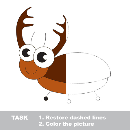 Big beetle in vector to be traced. Restore dashed line and color the picture. Visual game for children. Easy educational kid gaming. Simple level of difficulty. Worksheet for kids education.のイラスト素材