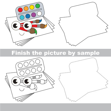 Drawing worksheet for preschool kids with easy gaming level of difficulty, simple educational game for kids to finish the picture by sample and draw the Watercolorのイラスト素材