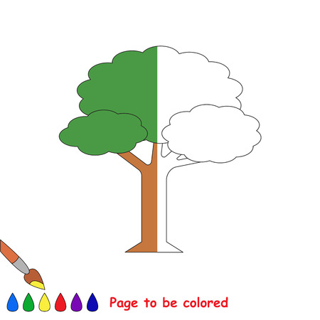 Leaf Tree to be colored, the coloring book to educate preschool kids with easy kid educational level to color the colorless half by sample.のイラスト素材